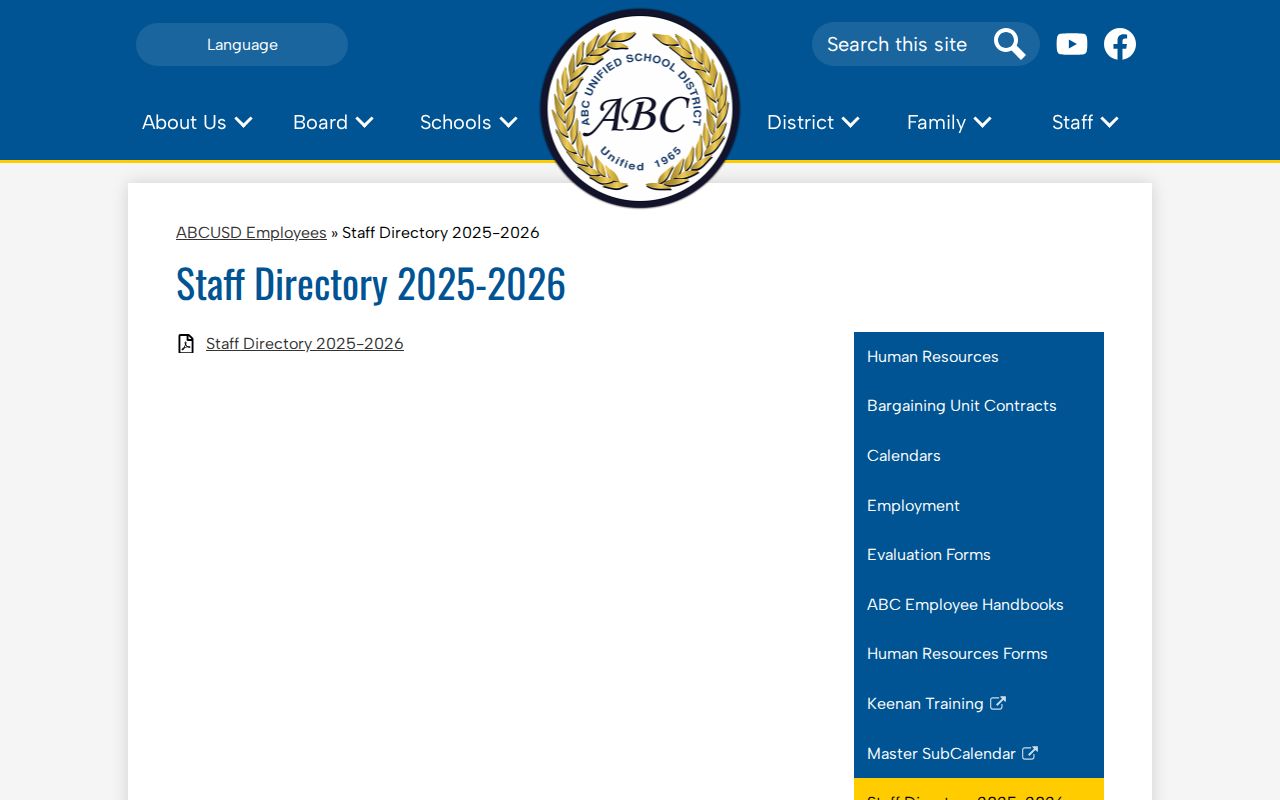 Lakewood people directories page for ABC Unified district staff