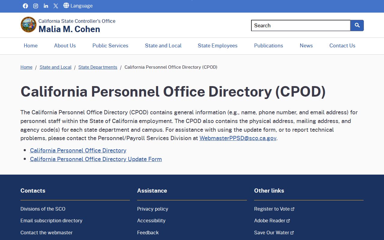 Lakewood people directories access to the California Personnel Office Directory