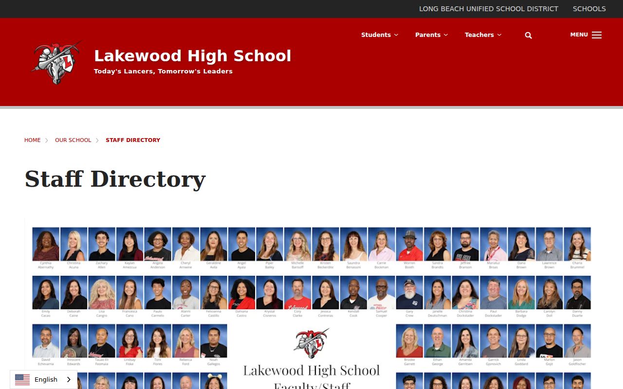 Lakewood people directories staff listing at Lakewood High School