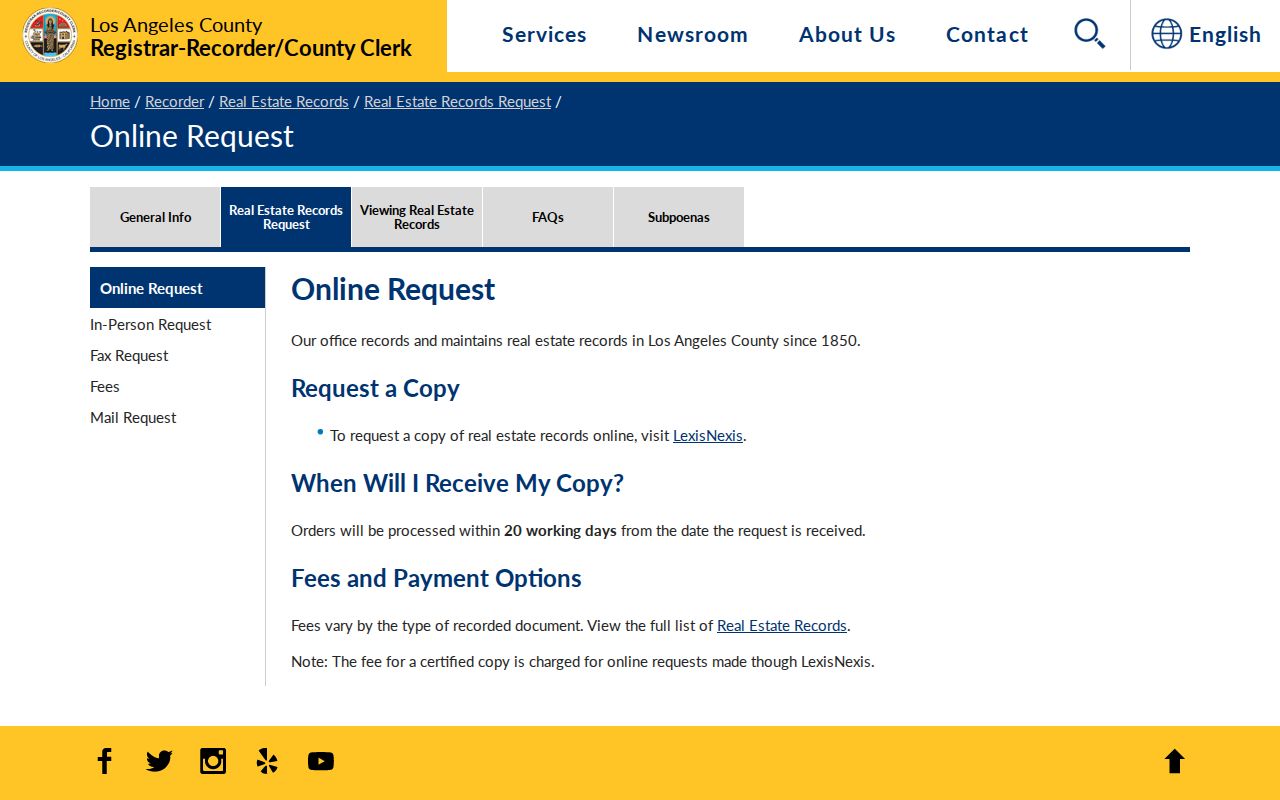Lakewood records online copy request for Los Angeles County real estate documents