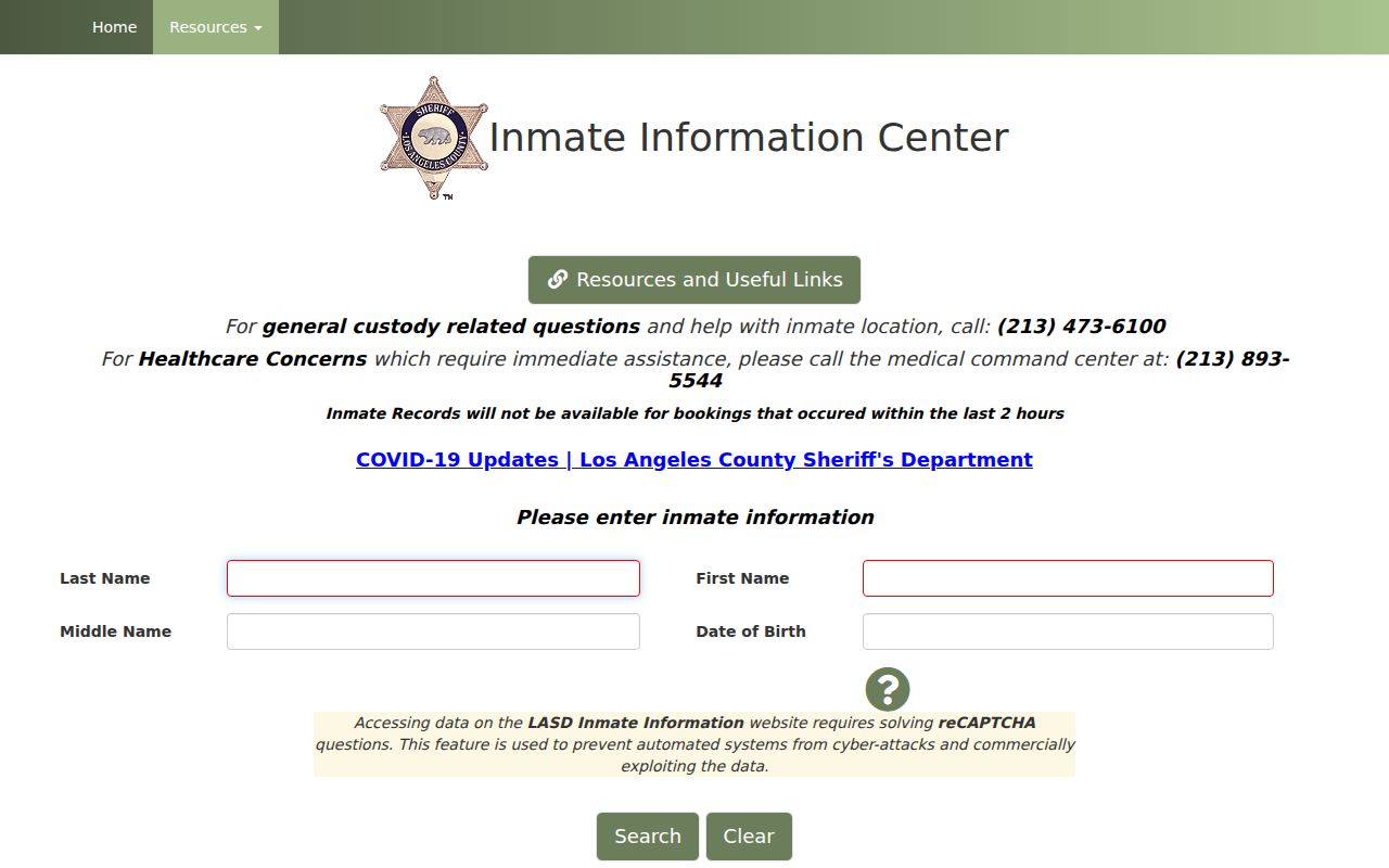 Lakewood custody records search through the LASD Inmate Locator